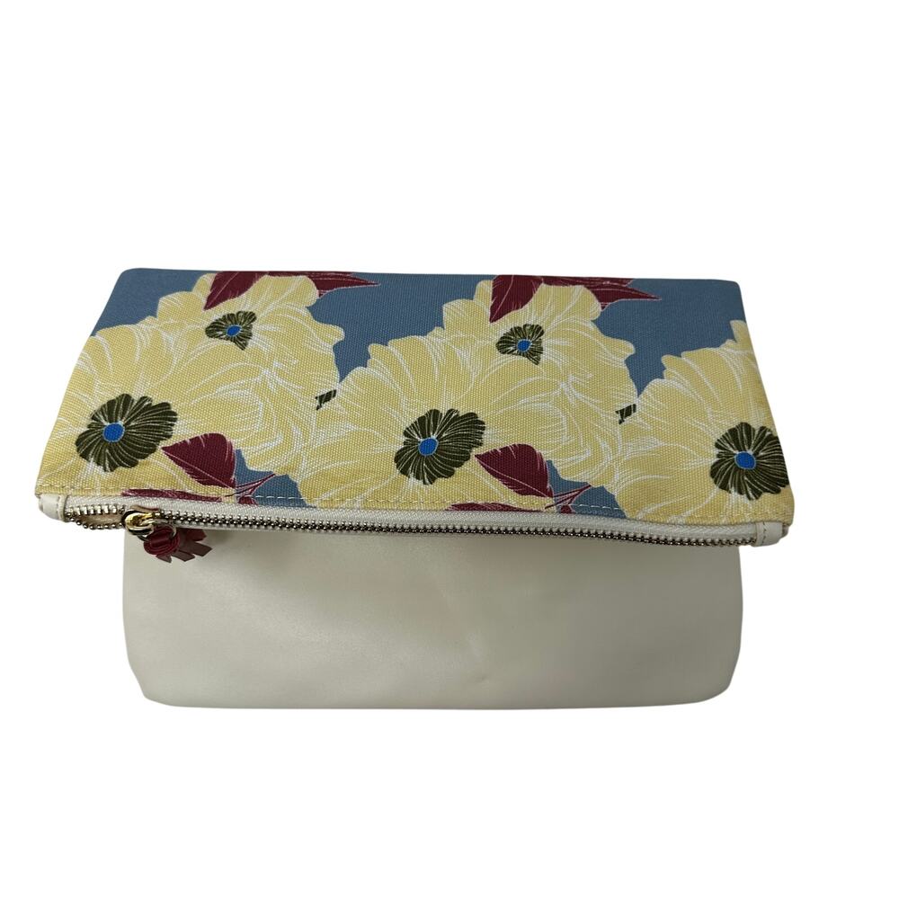 Rachel Pally Reversible Clutch Bag Pouch Blue Yellow Floral Print Cream Dust Bag